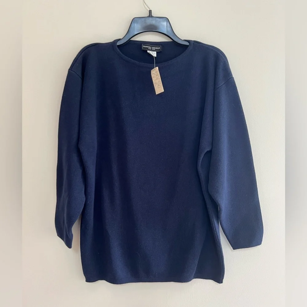 NWT Perkins Shearer Vintage 100% Cotton Crewneck Pullover Navy Blue Sweater, M